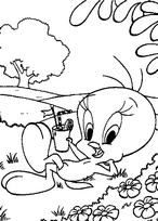 coloriage titi se detend dans le jardin